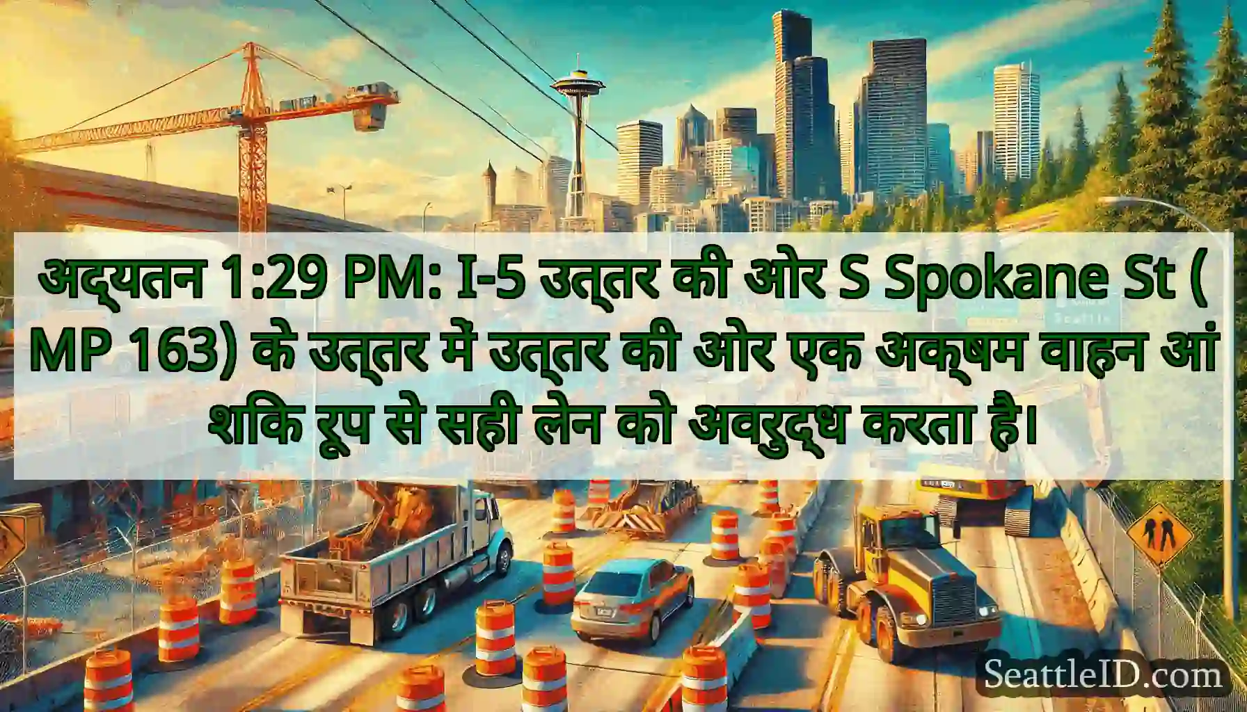 अद्यतन 1:29 PM: I-5 उत्तर की ओर S Spokane St (MP