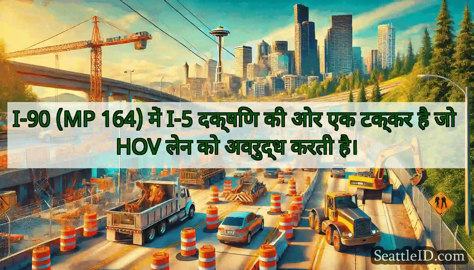 I-90 (MP 164) में I-5 दक्षिण की ओर एक टक्कर है जो