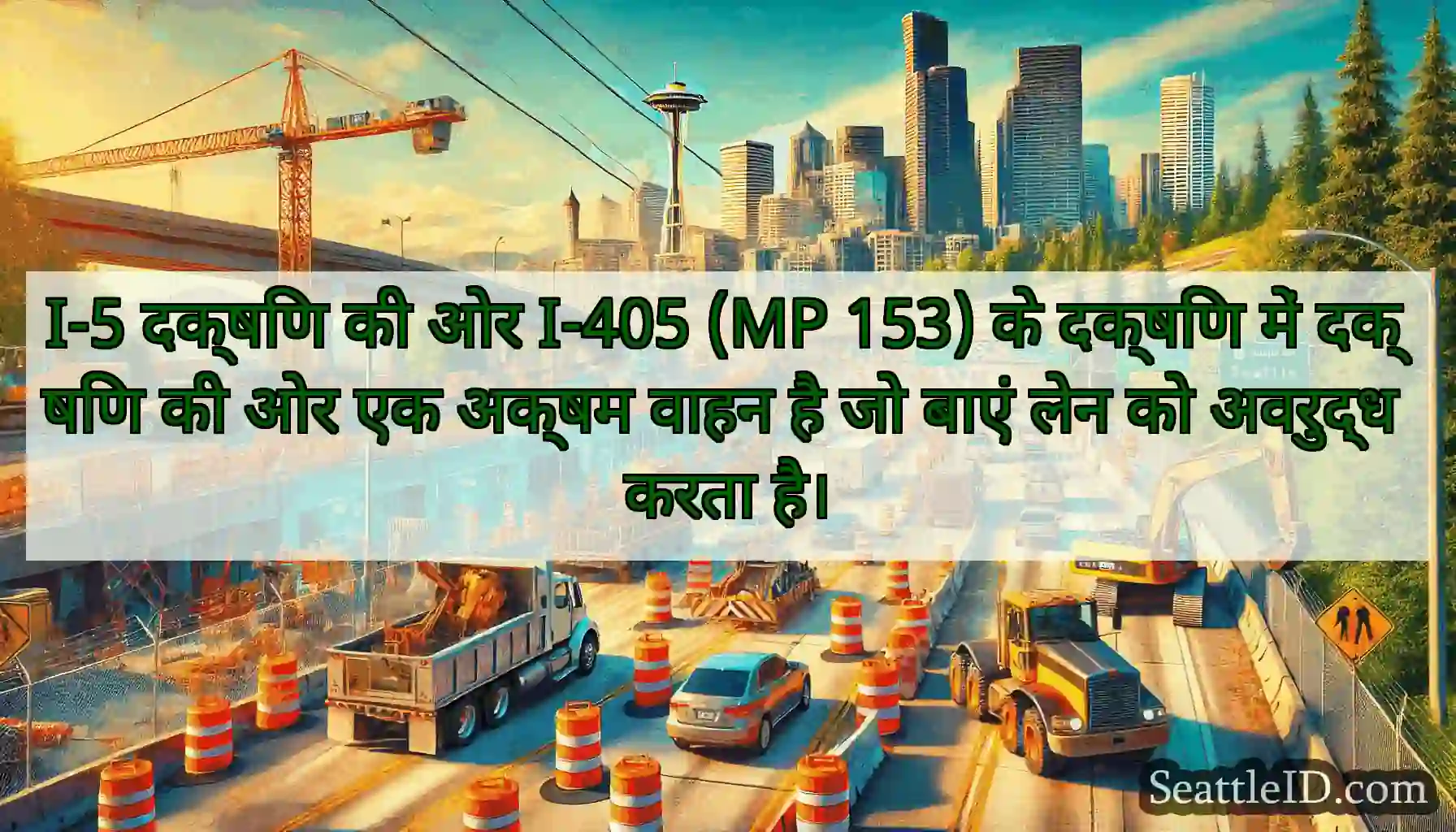 I-5 दक्षिण की ओर I-405 (MP 153) के दक्षिण में