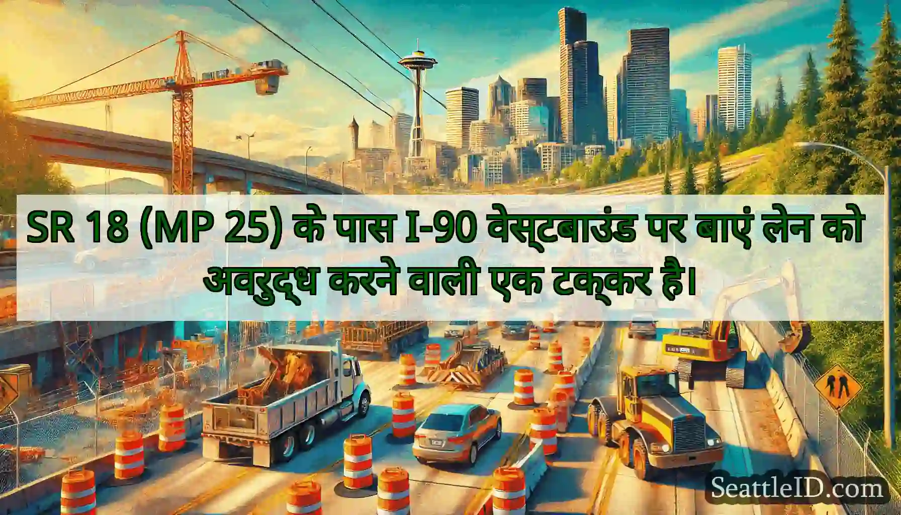 SR 18 (MP 25) के पास I-90 वेस्टबाउंड पर बाएं लेन