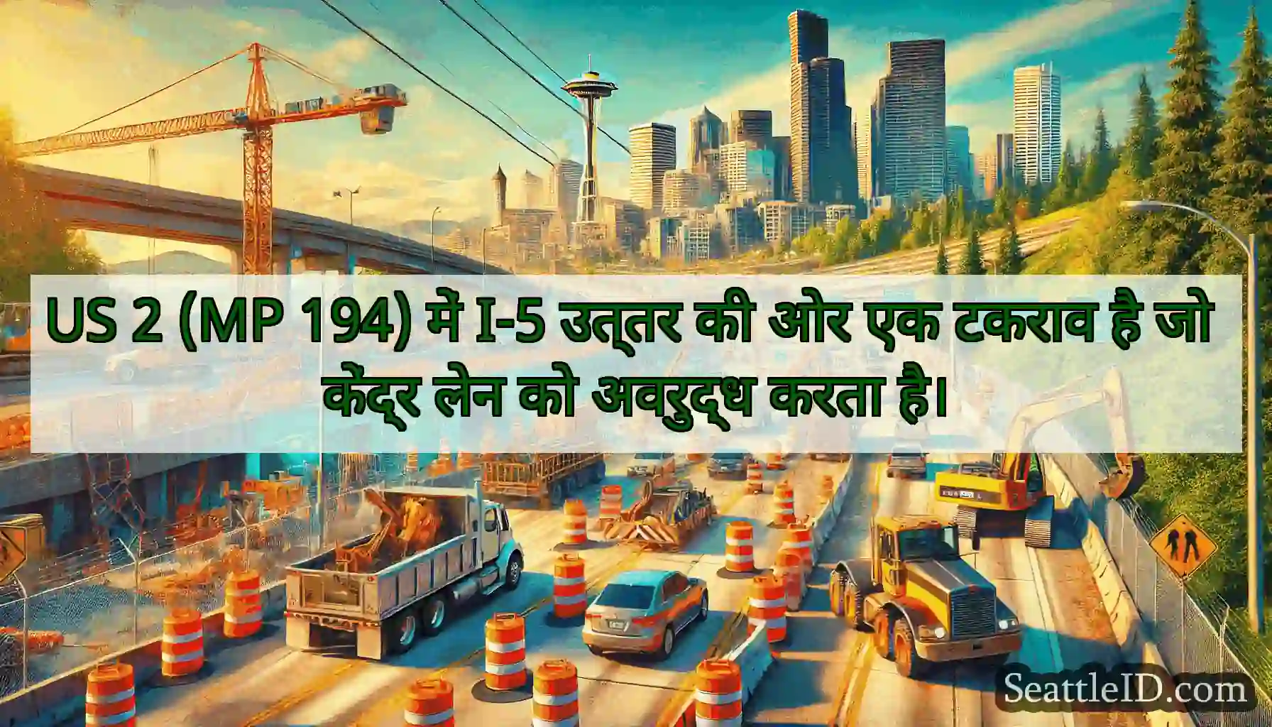 US 2 (MP 194) में I-5 उत्तर की ओर एक टकराव है जो