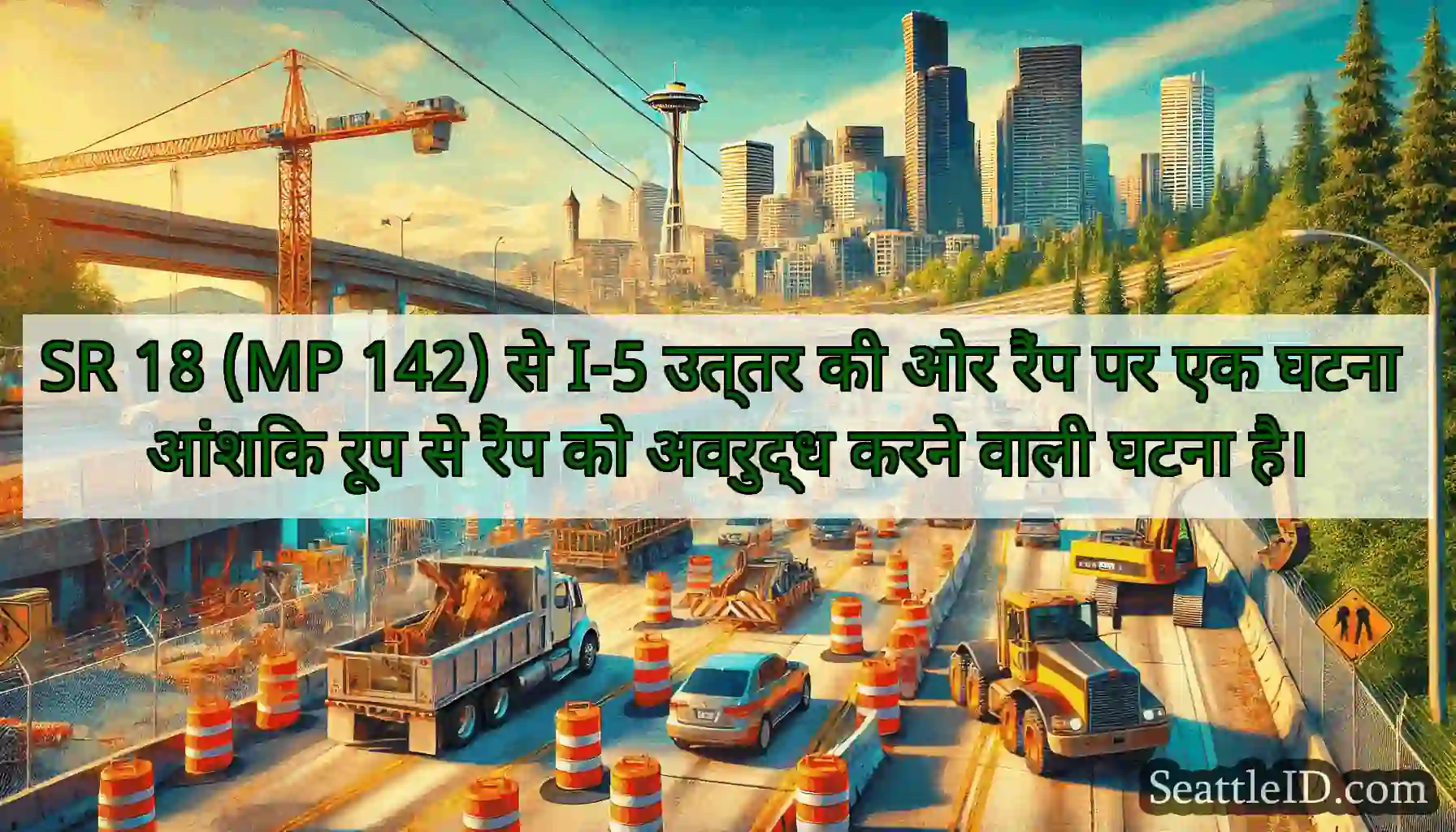SR 18 (MP 142) से I-5 उत्तर की ओर रैंप पर एक घटना