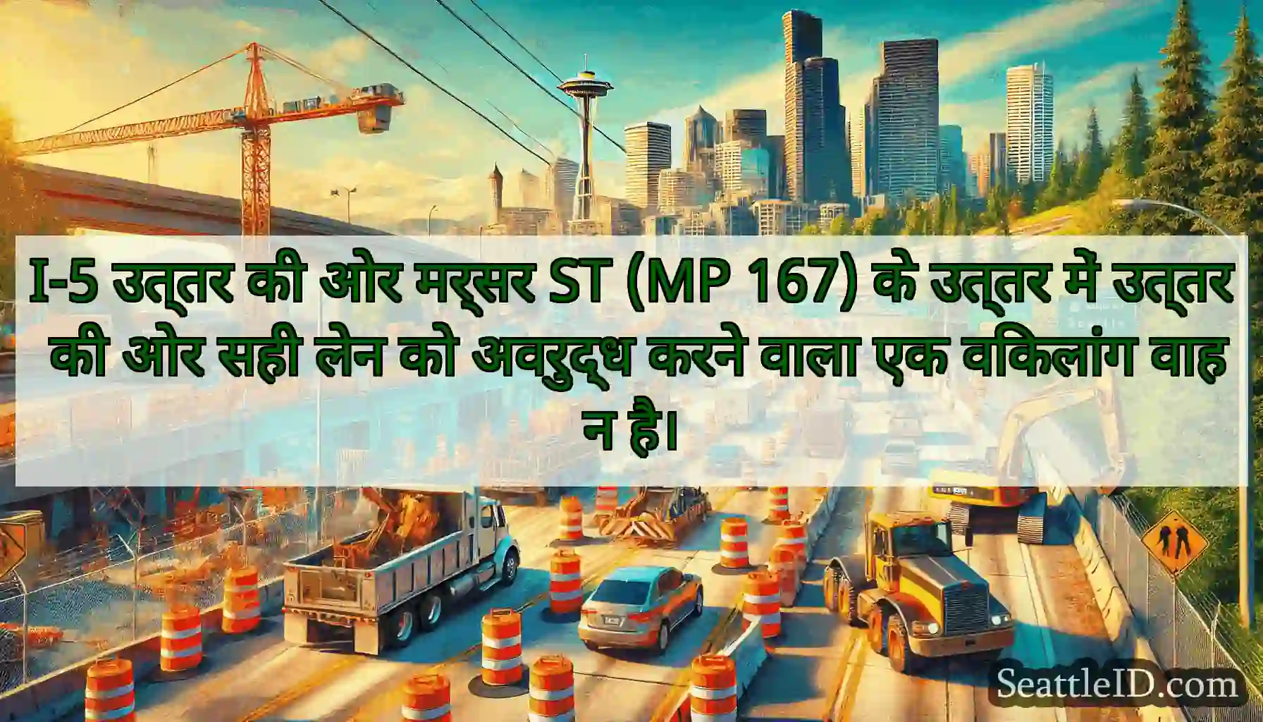 I-5 उत्तर की ओर मर्सर ST (MP 167) के उत्तर में