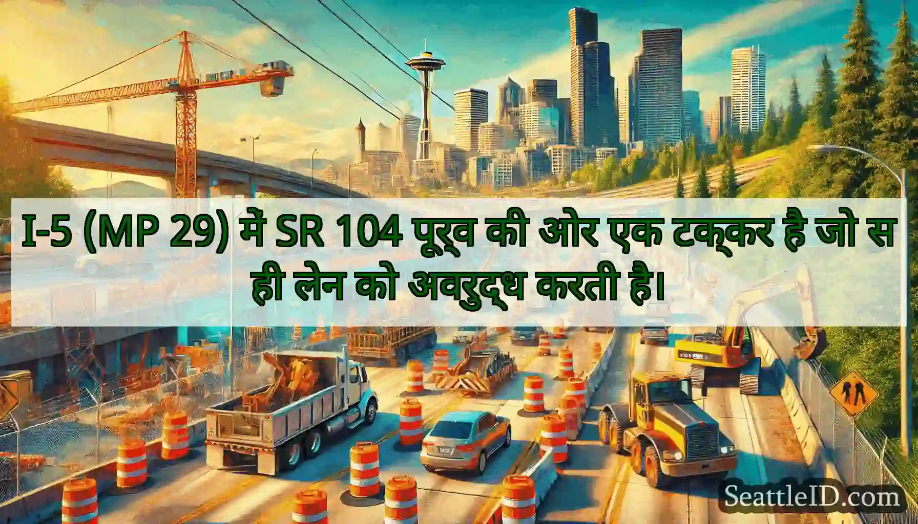I-5 (MP 29) में SR 104 पूर्व की ओर एक टक्कर है जो
