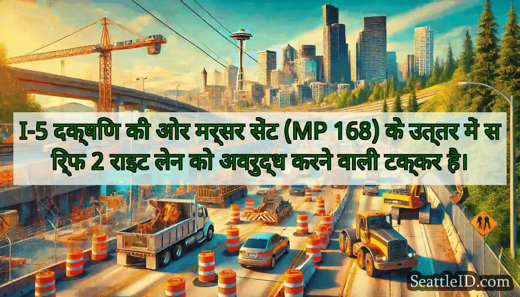 I-5 दक्षिण की ओर मर्सर सेंट (MP 168) के उत्तर में
