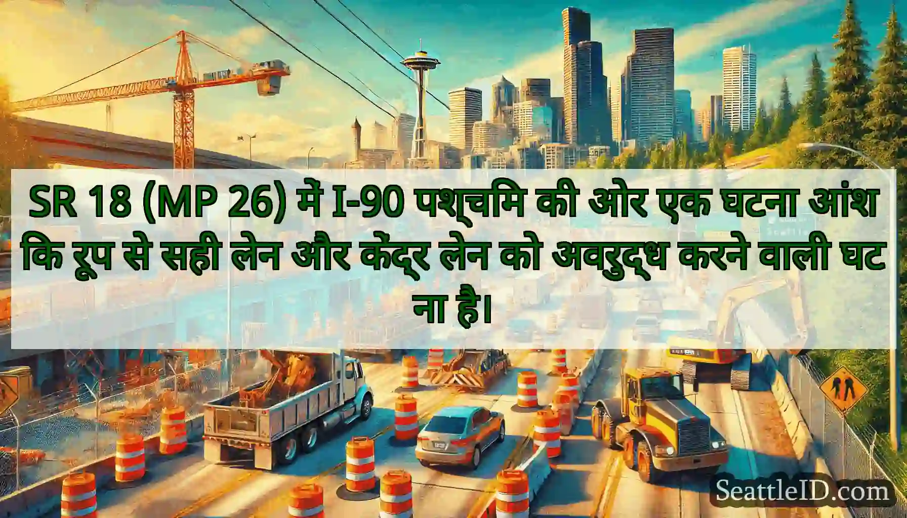 SR 18 (MP 26) में I-90 पश्चिम की ओर एक घटना आंशिक
