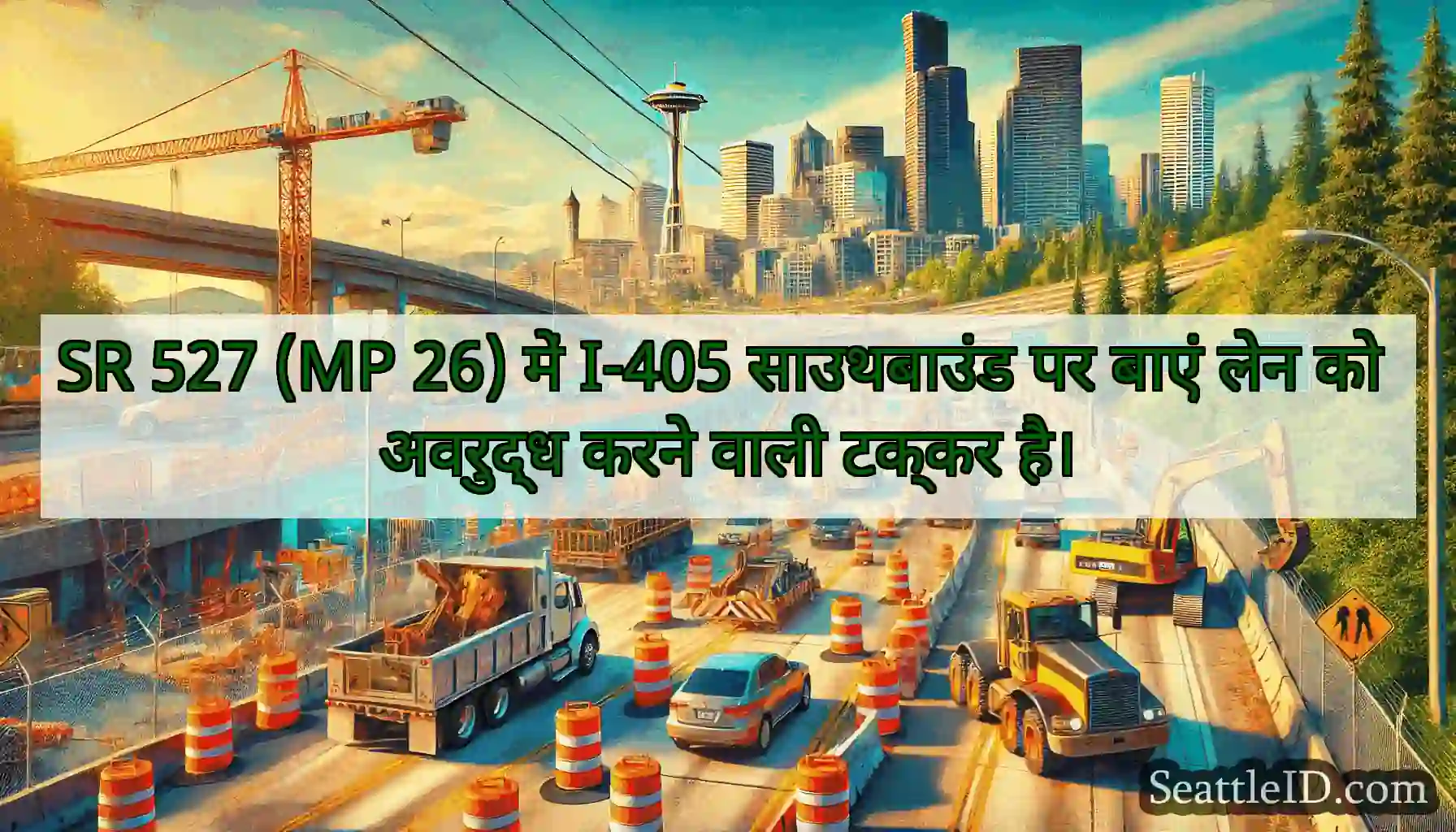 SR 527 (MP 26) में I-405 साउथबाउंड पर बाएं लेन को