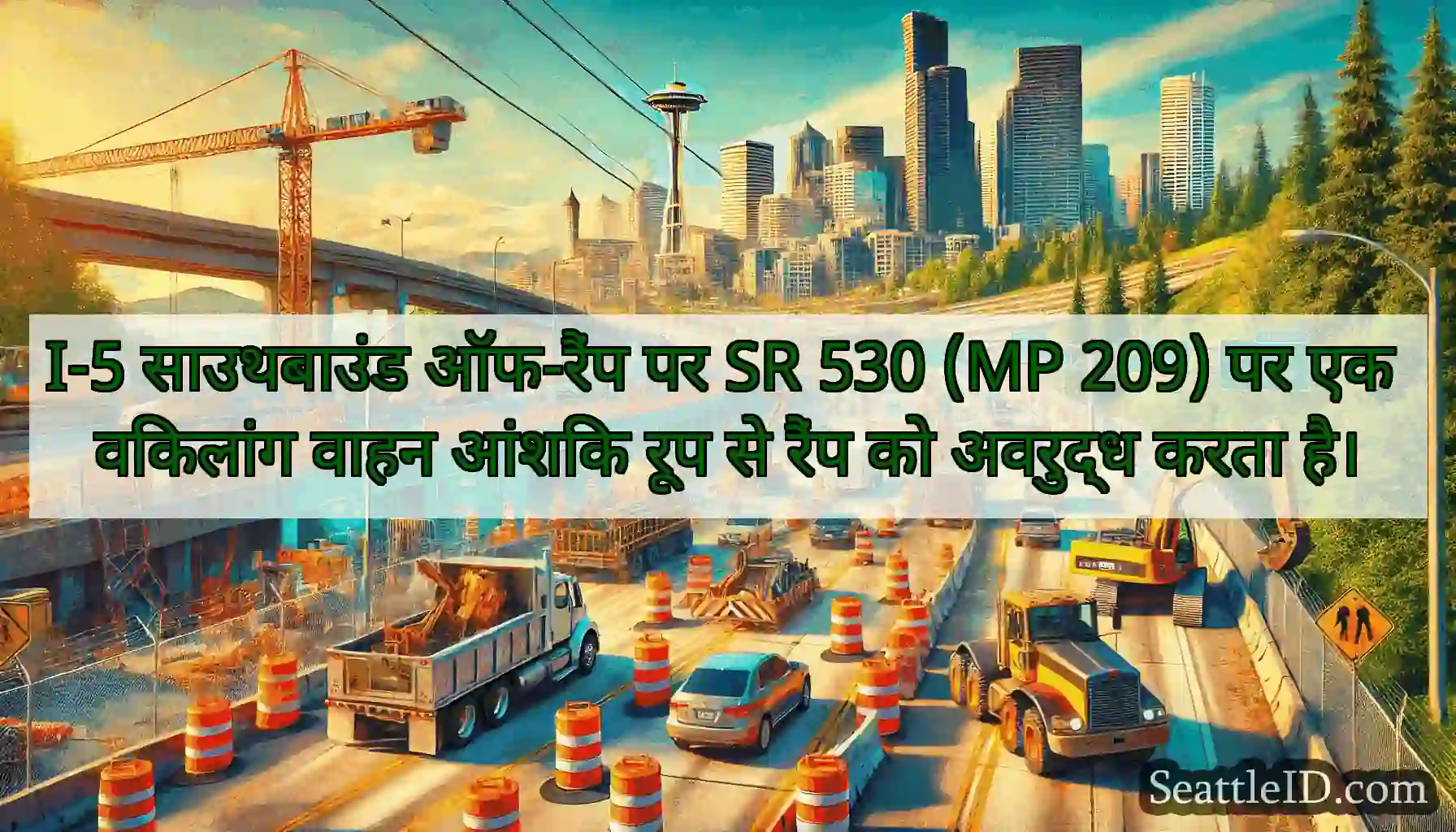 I-5 साउथबाउंड ऑफ-रैंप पर SR 530 (MP 209) पर एक