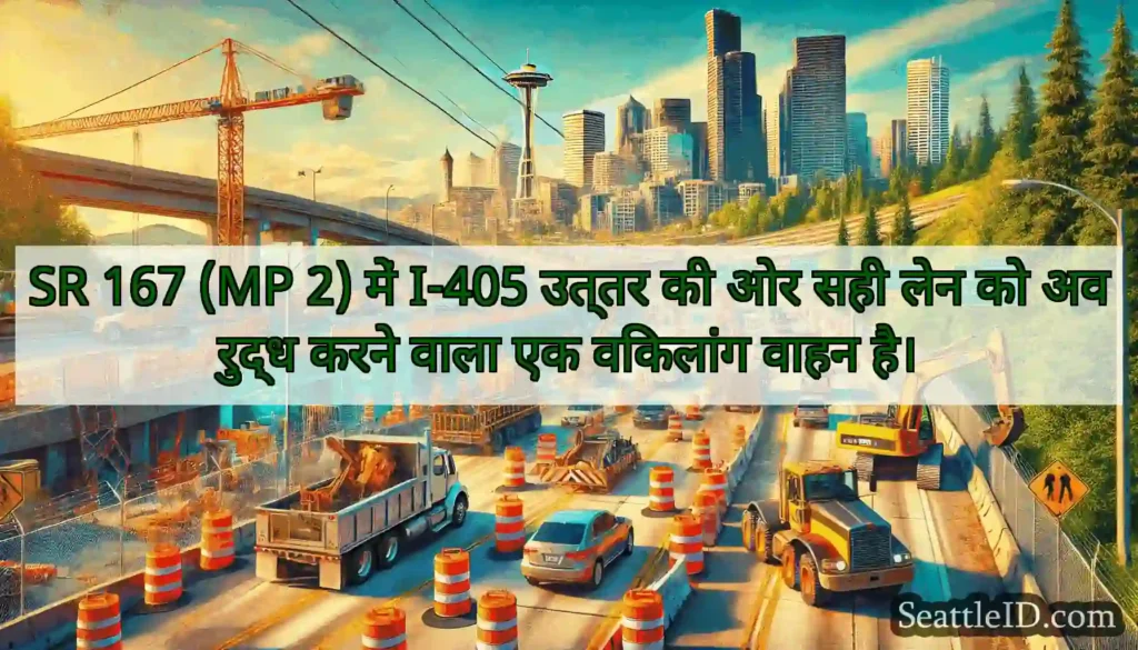 SR 167 (MP 2) में I-405 उत्तर की ओर सही लेन को