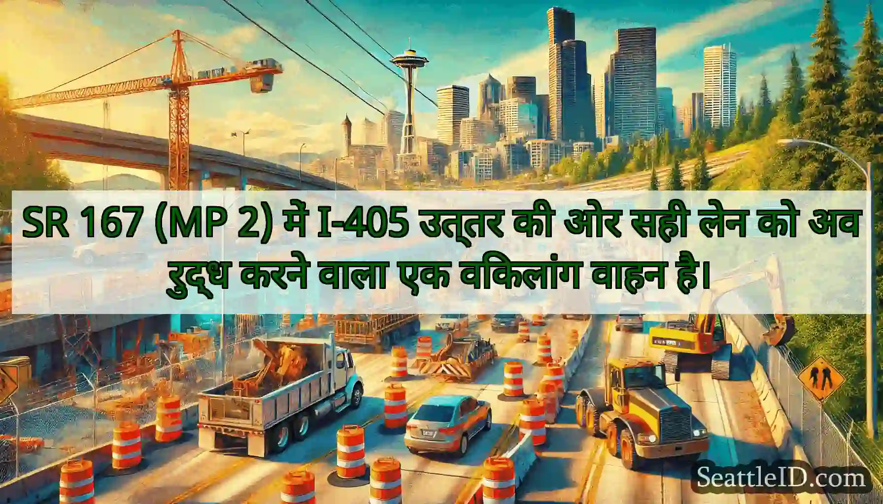 SR 167 (MP 2) में I-405 उत्तर की ओर सही लेन को