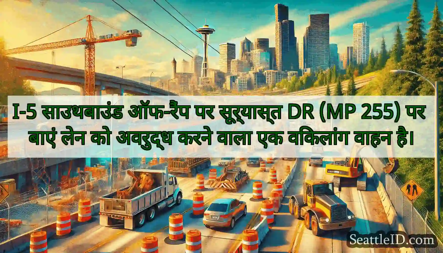 I-5 साउथबाउंड ऑफ-रैंप पर सूर्यास्त DR (MP 255) पर