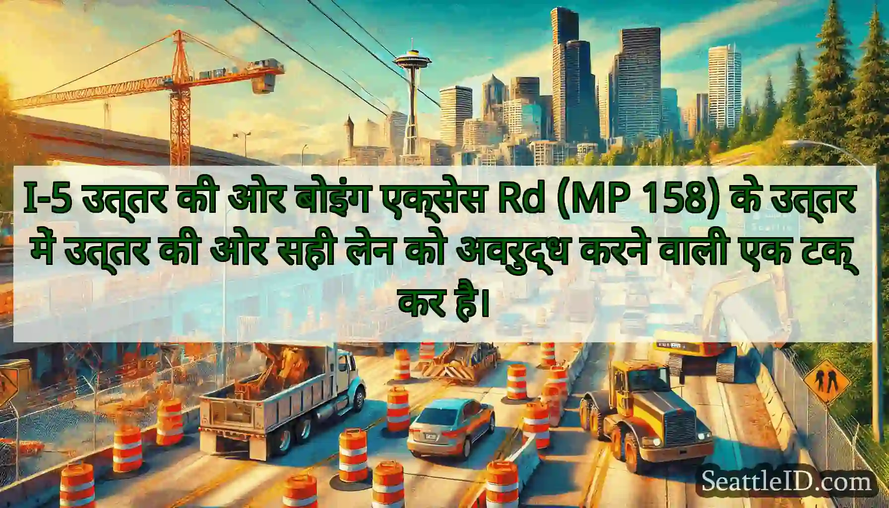 I-5 उत्तर की ओर बोइंग एक्सेस Rd (MP 158) के उत्तर