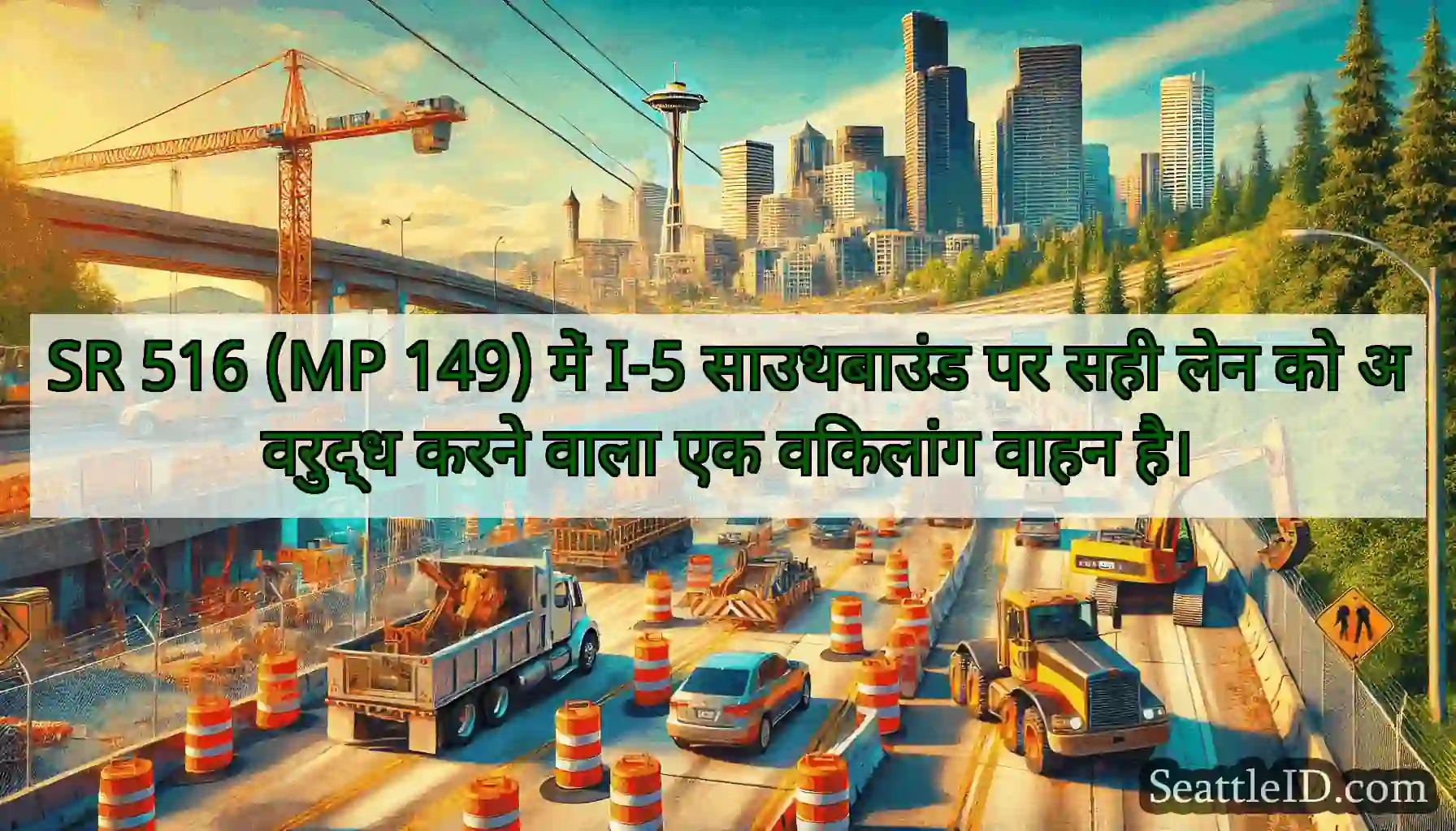 SR 516 (MP 149) में I-5 साउथबाउंड पर सही लेन को
