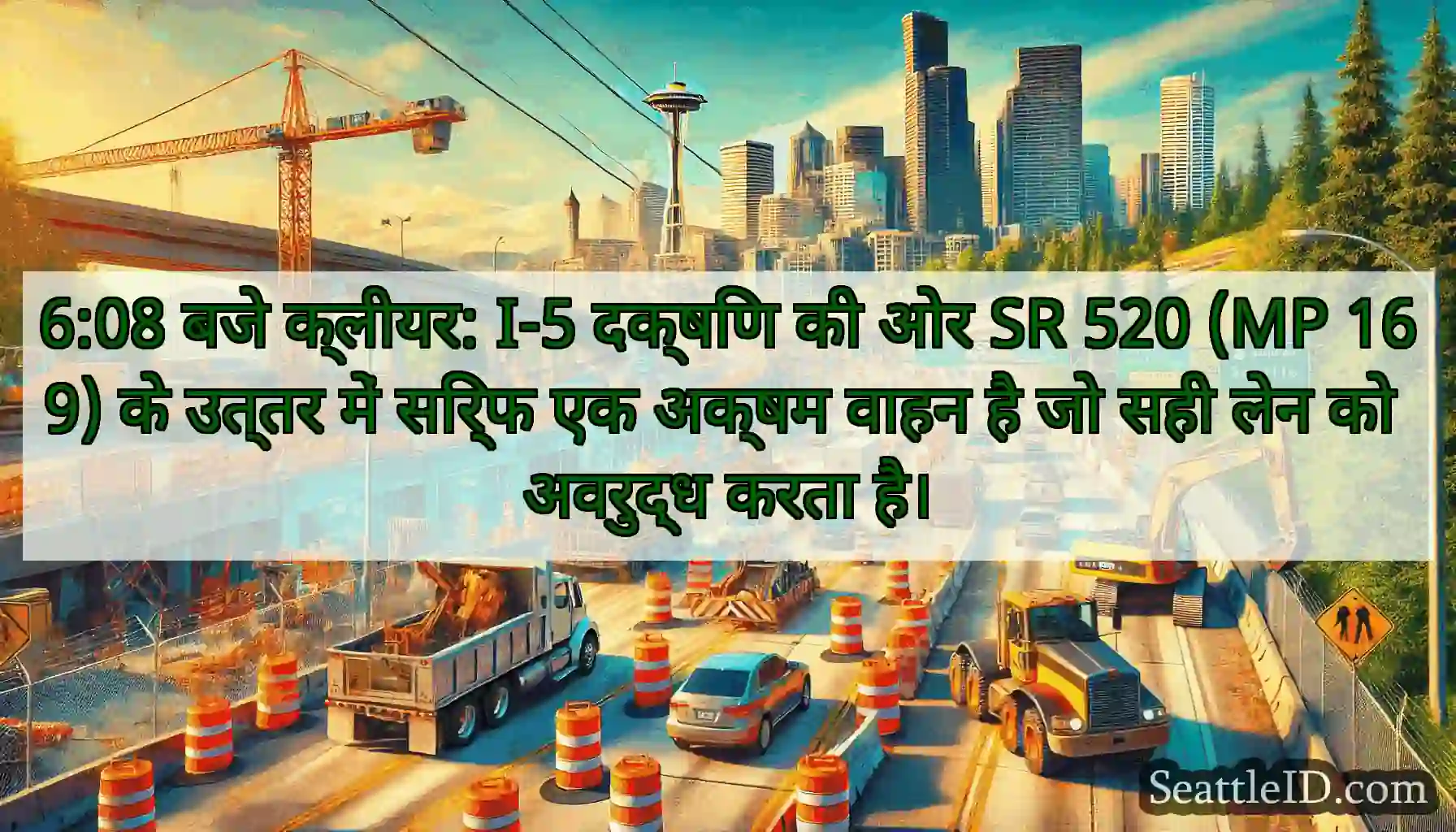 6:08 बजे क्लीयर: I-5 दक्षिण की ओर SR 520 (MP 169)