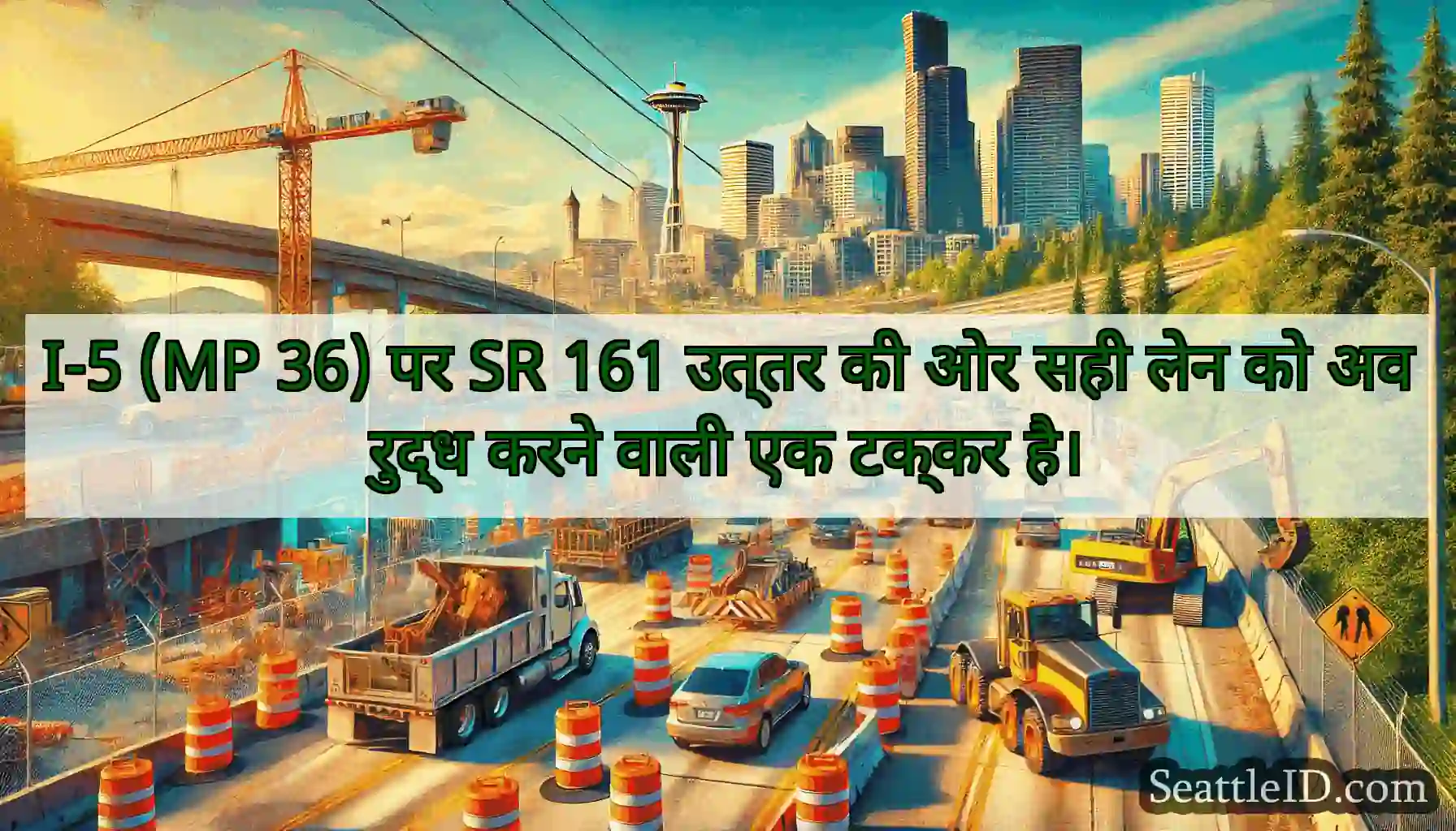 I-5 (MP 36) पर SR 161 उत्तर की ओर सही लेन को