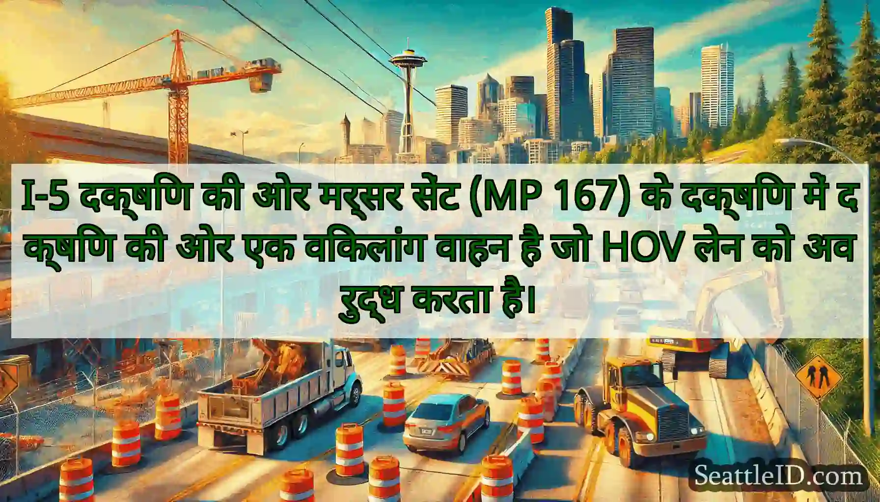 I-5 दक्षिण की ओर मर्सर सेंट (MP 167) के दक्षिण