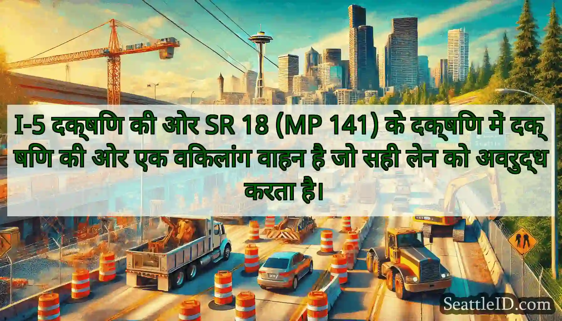 I-5 दक्षिण की ओर SR 18 (MP 141) के दक्षिण में