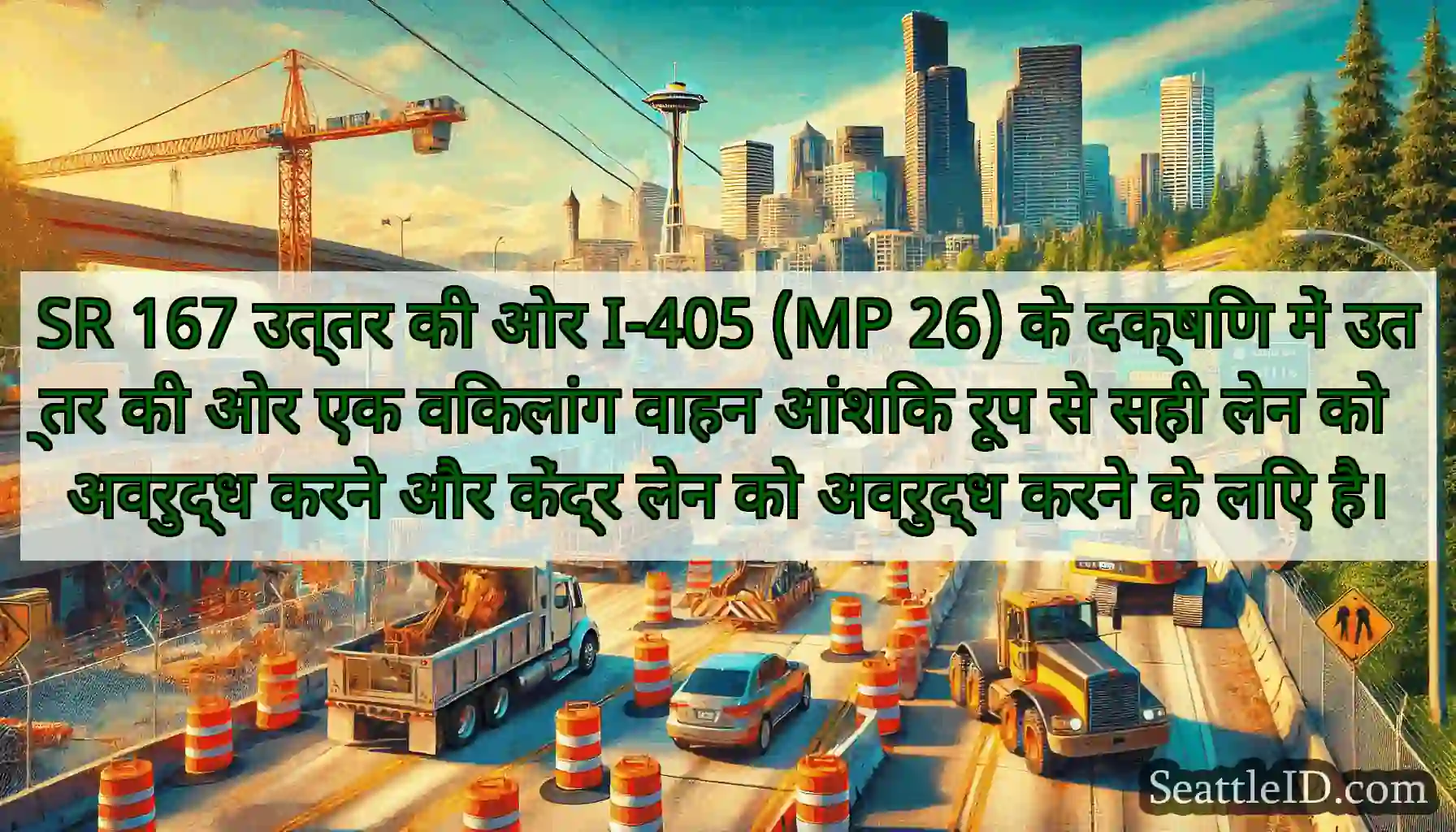 SR 167 उत्तर की ओर I-405 (MP 26) के दक्षिण में
