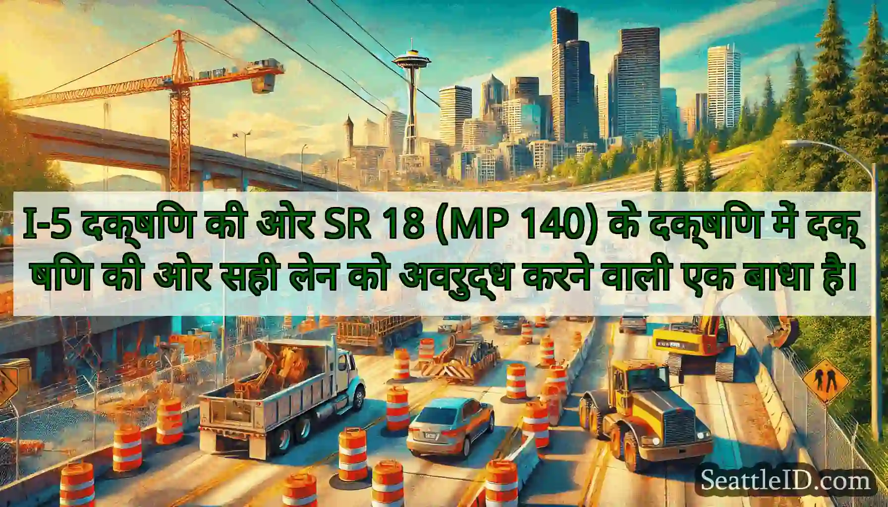 I-5 दक्षिण की ओर SR 18 (MP 140) के दक्षिण में