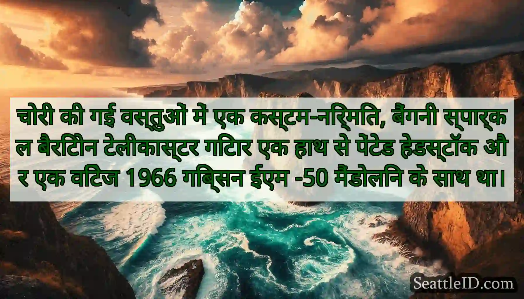 चोरी की गई वस्तुओं में एक कस्टम-निर्मित, बैंगनी