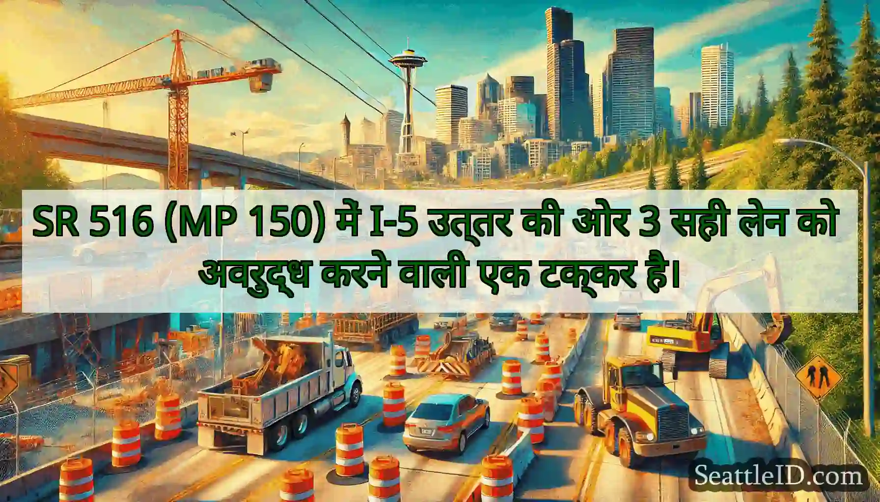 SR 516 (MP 150) में I-5 उत्तर की ओर 3 सही लेन को