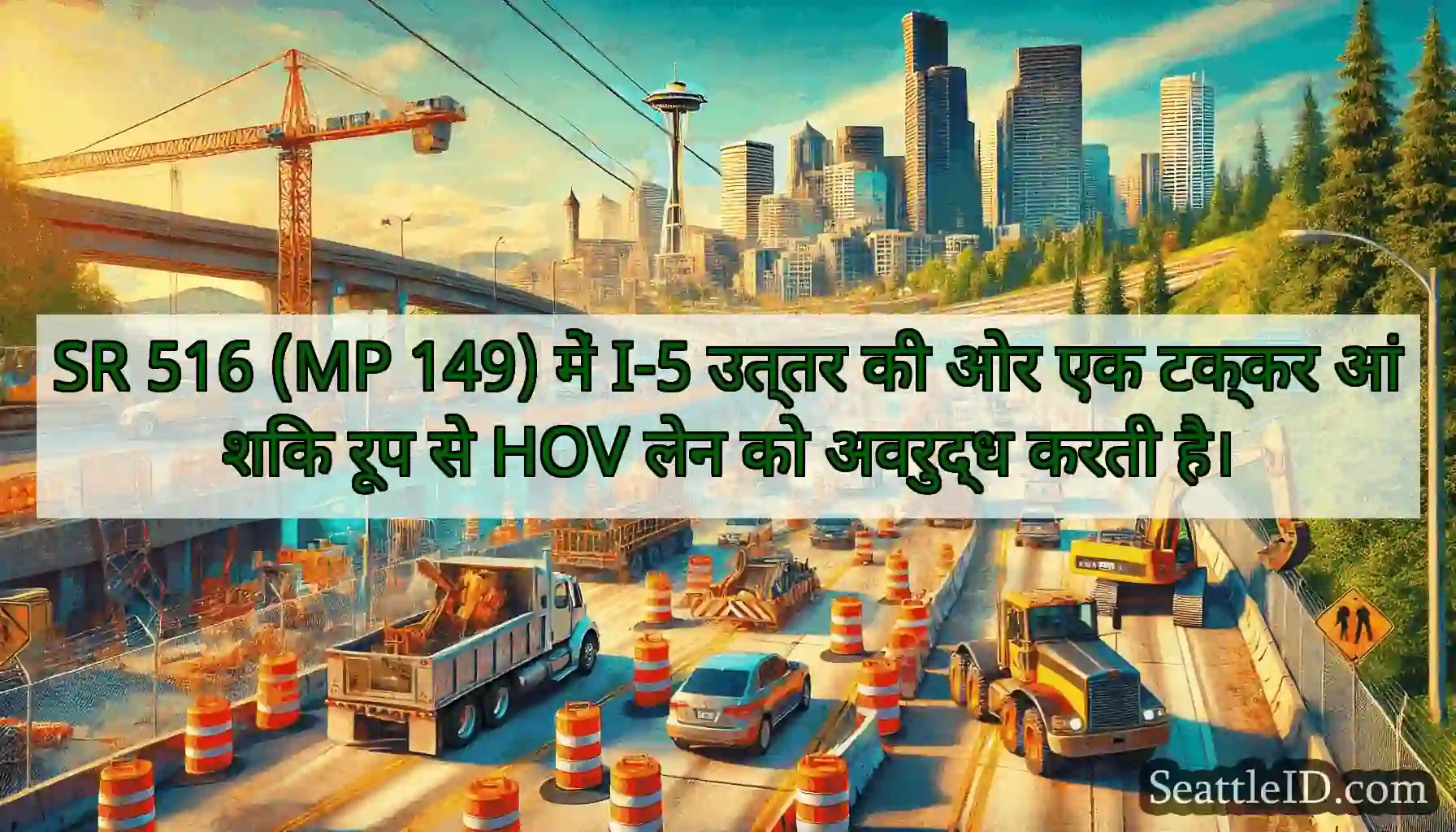 SR 516 (MP 149) में I-5 उत्तर की ओर एक टक्कर