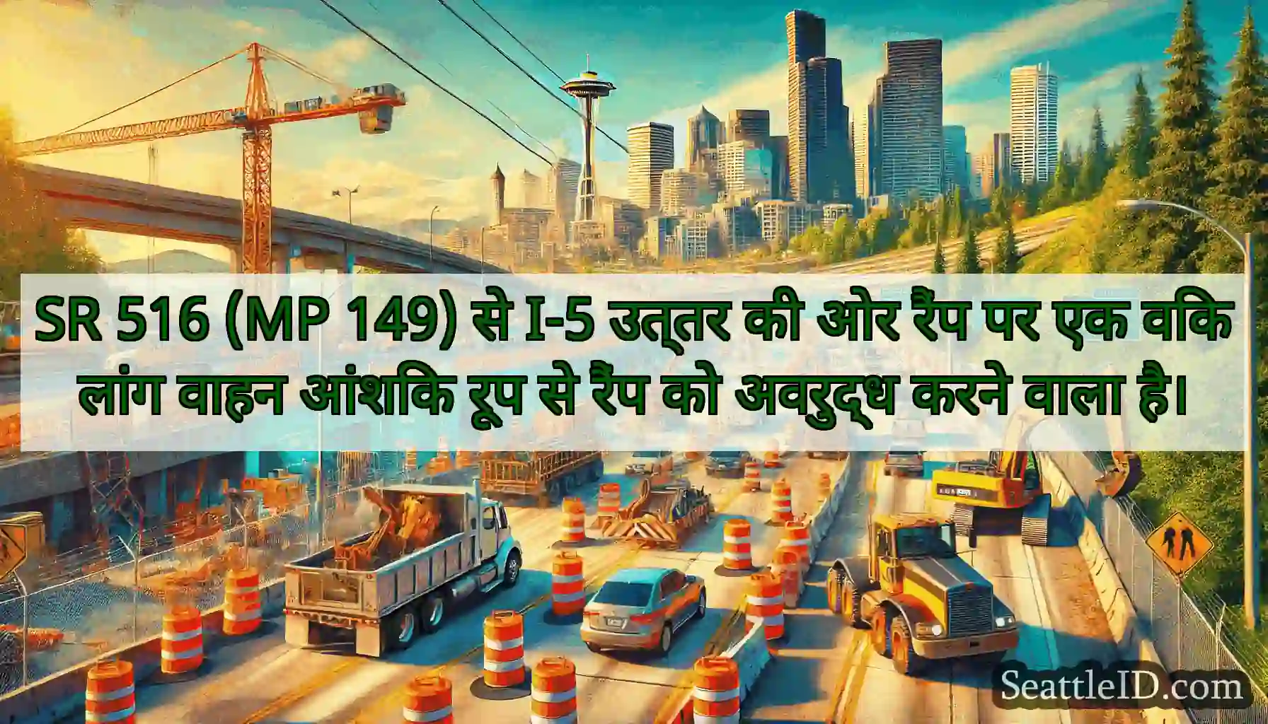 SR 516 (MP 149) से I-5 उत्तर की ओर रैंप पर एक
