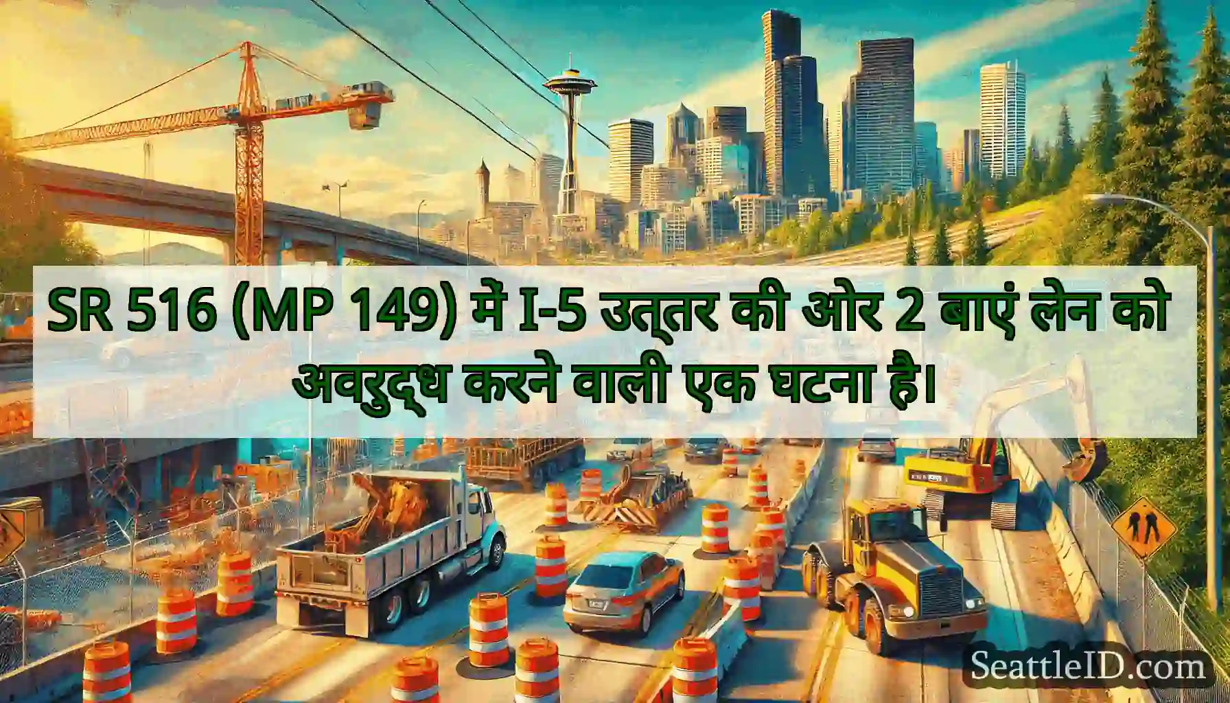 SR 516 (MP 149) में I-5 उत्तर की ओर 2 बाएं लेन को