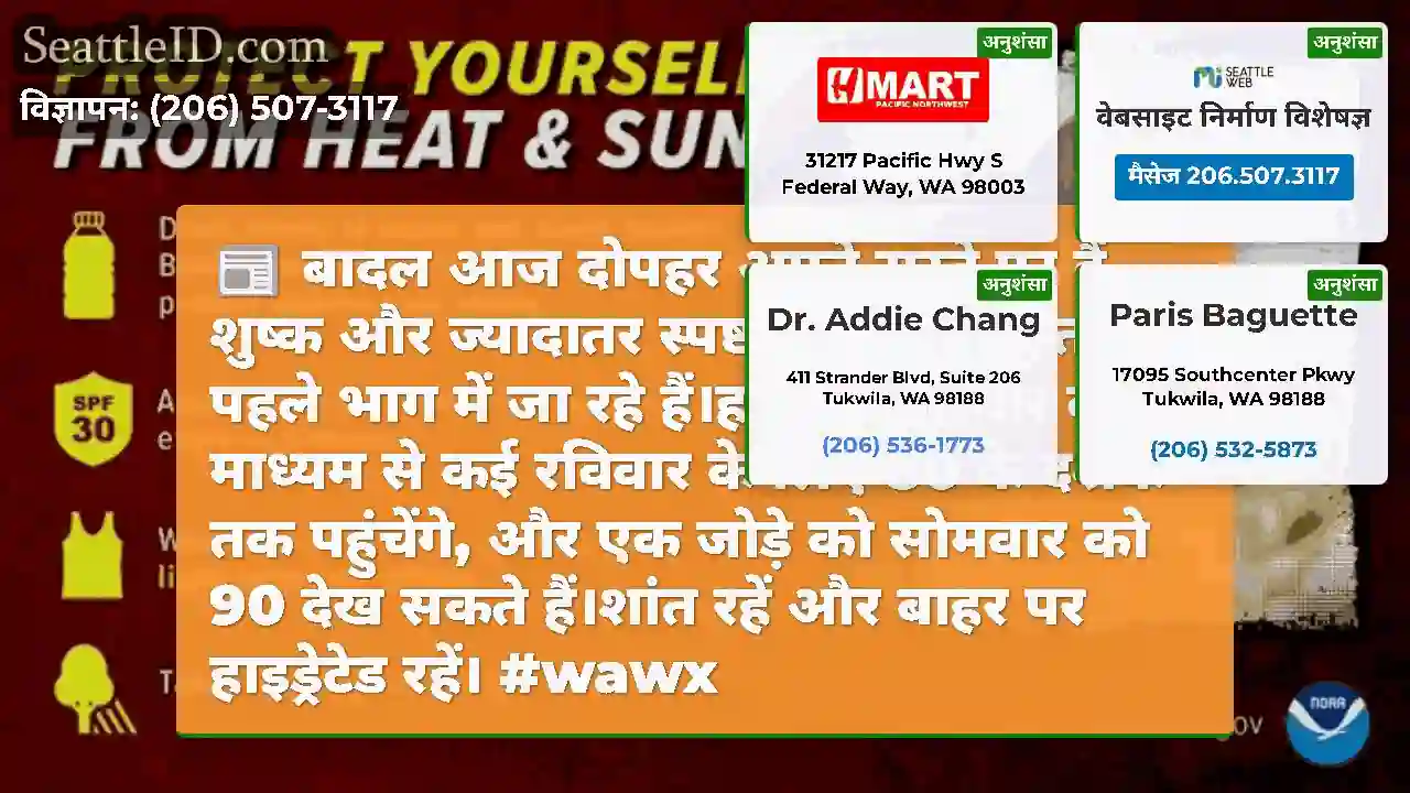 बादल आज दोपहर अपने रास्ते पर हैं, शुष्क और