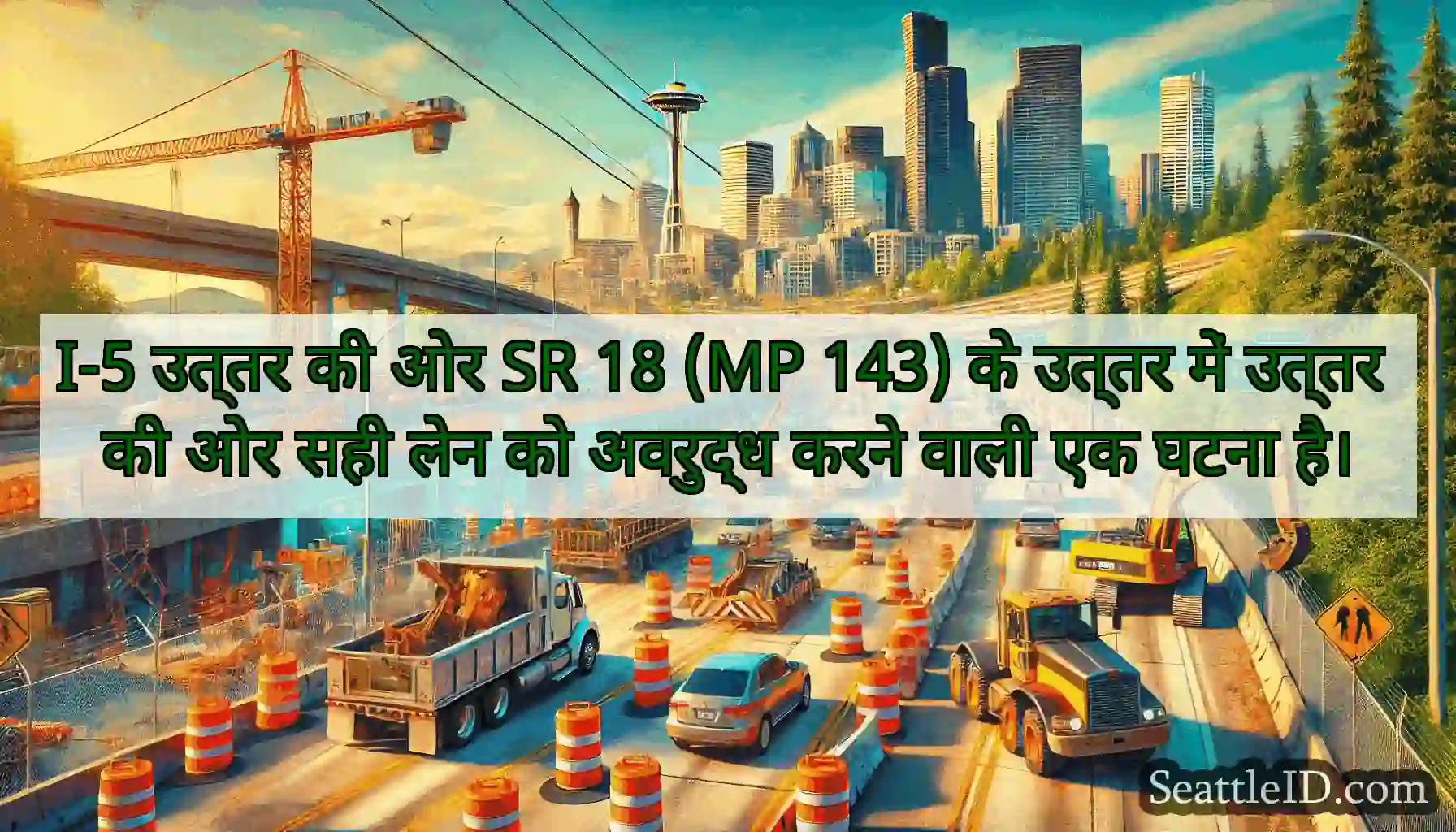 I-5 उत्तर की ओर SR 18 (MP 143) के उत्तर में उत्तर