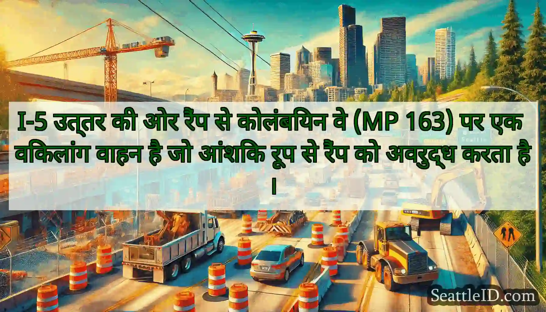 I-5 उत्तर की ओर रैंप से कोलंबियन वे (MP 163) पर