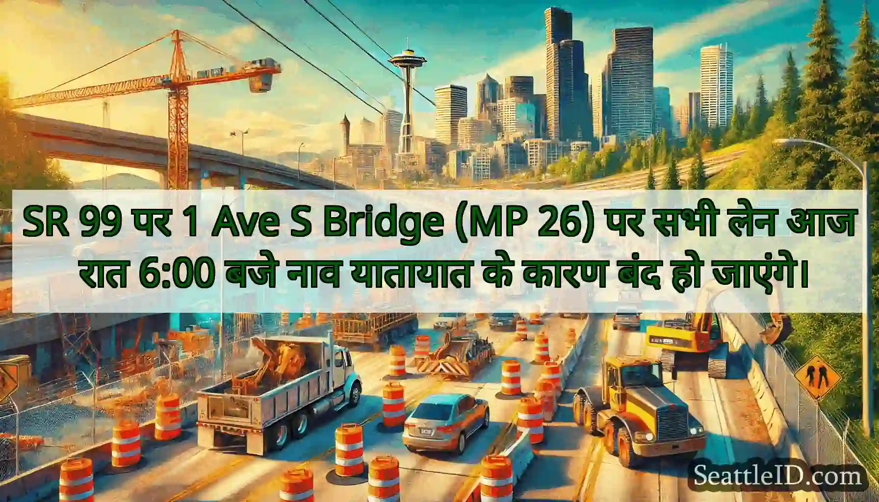 SR 99 पर 1 Ave S Bridge (MP 26) पर सभी लेन आज रात