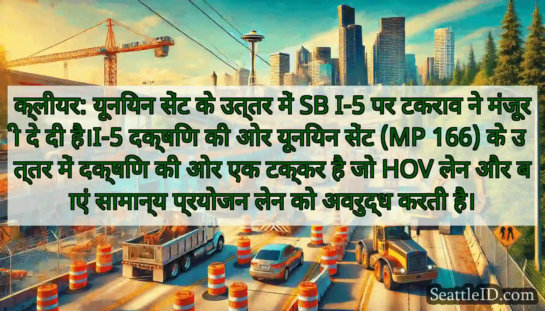 क्लीयर: यूनियन सेंट के उत्तर में SB I-5 पर टकराव