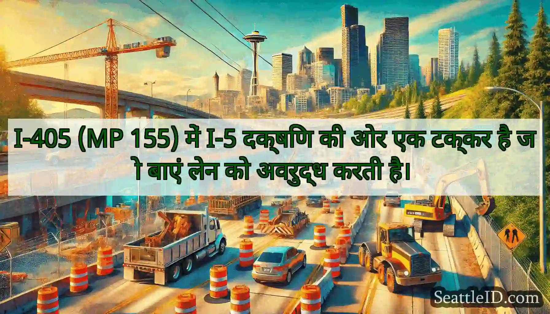 I-405 (MP 155) में I-5 दक्षिण की ओर एक टक्कर है
