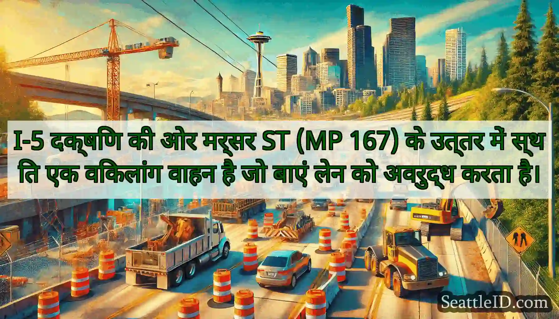 I-5 दक्षिण की ओर मर्सर ST (MP 167) के उत्तर में