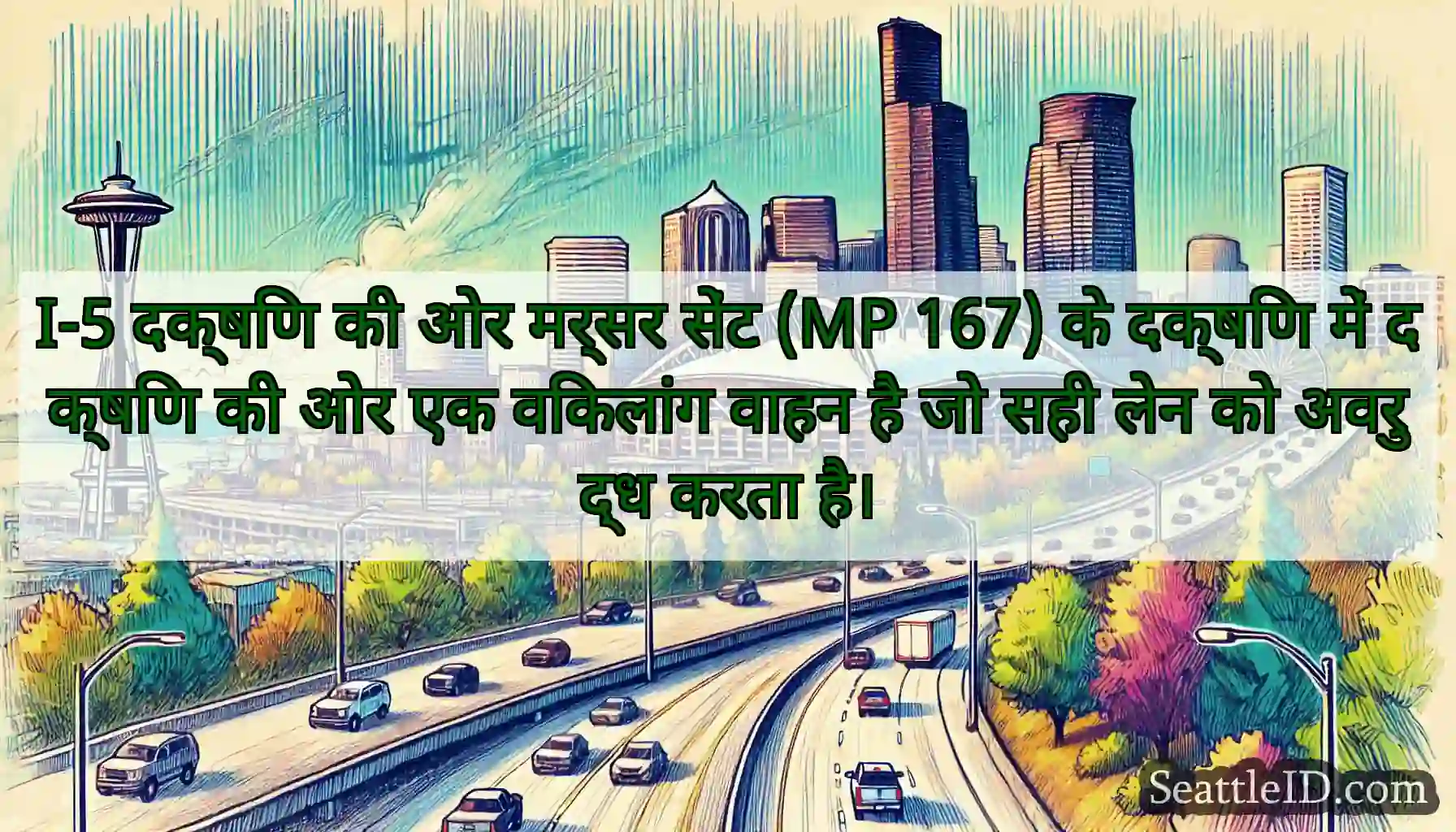 I-5 दक्षिण की ओर मर्सर सेंट (MP 167) के दक्षिण