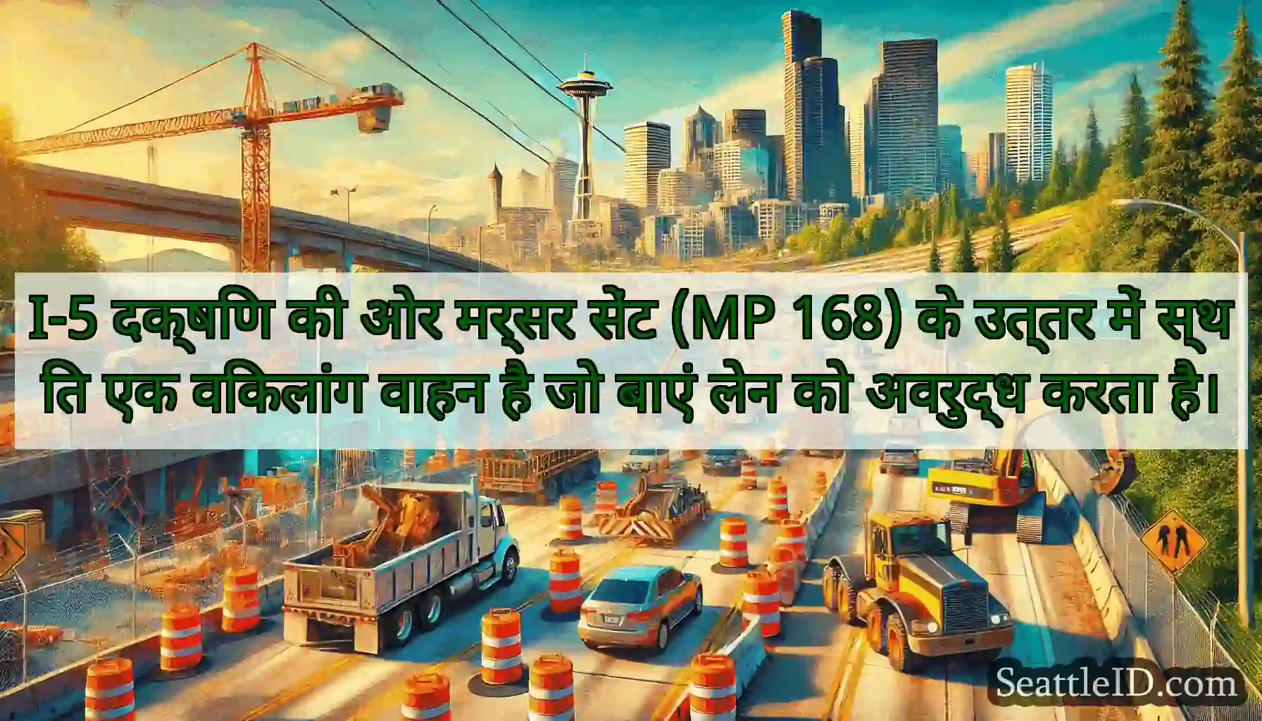 I-5 दक्षिण की ओर मर्सर सेंट (MP 168) के उत्तर में