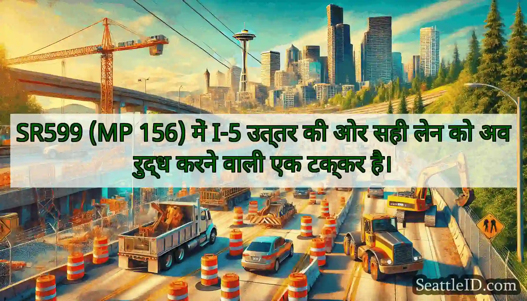 SR599 (MP 156) में I-5 उत्तर की ओर सही लेन को