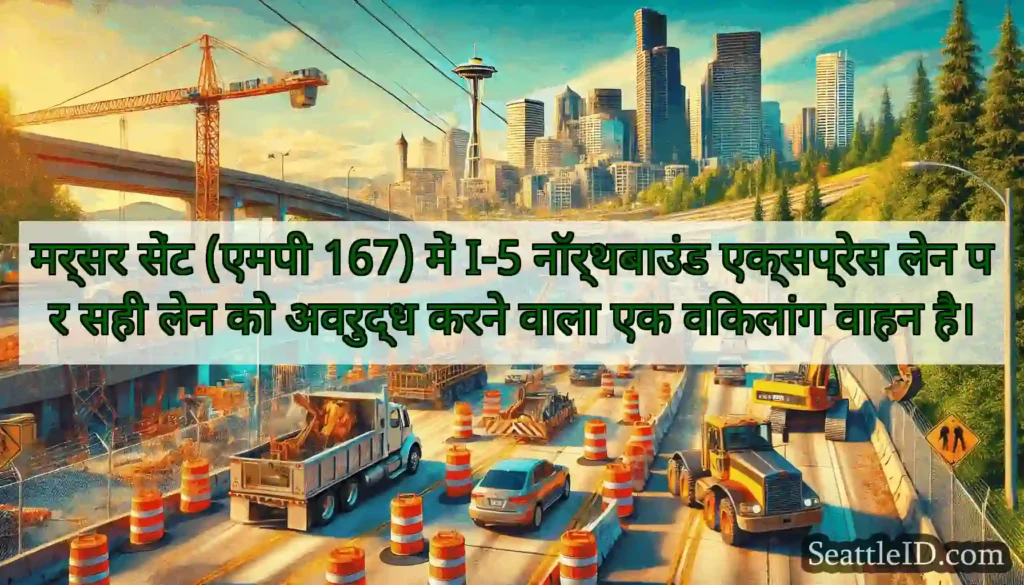मर्सर सेंट (एमपी 167) में I-5 नॉर्थबाउंड