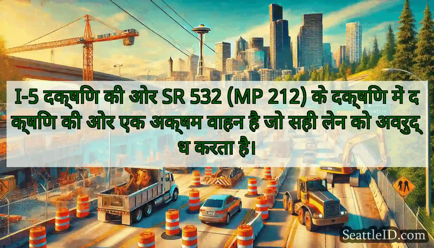 I-5 दक्षिण की ओर SR 532 (MP 212) के दक्षिण में