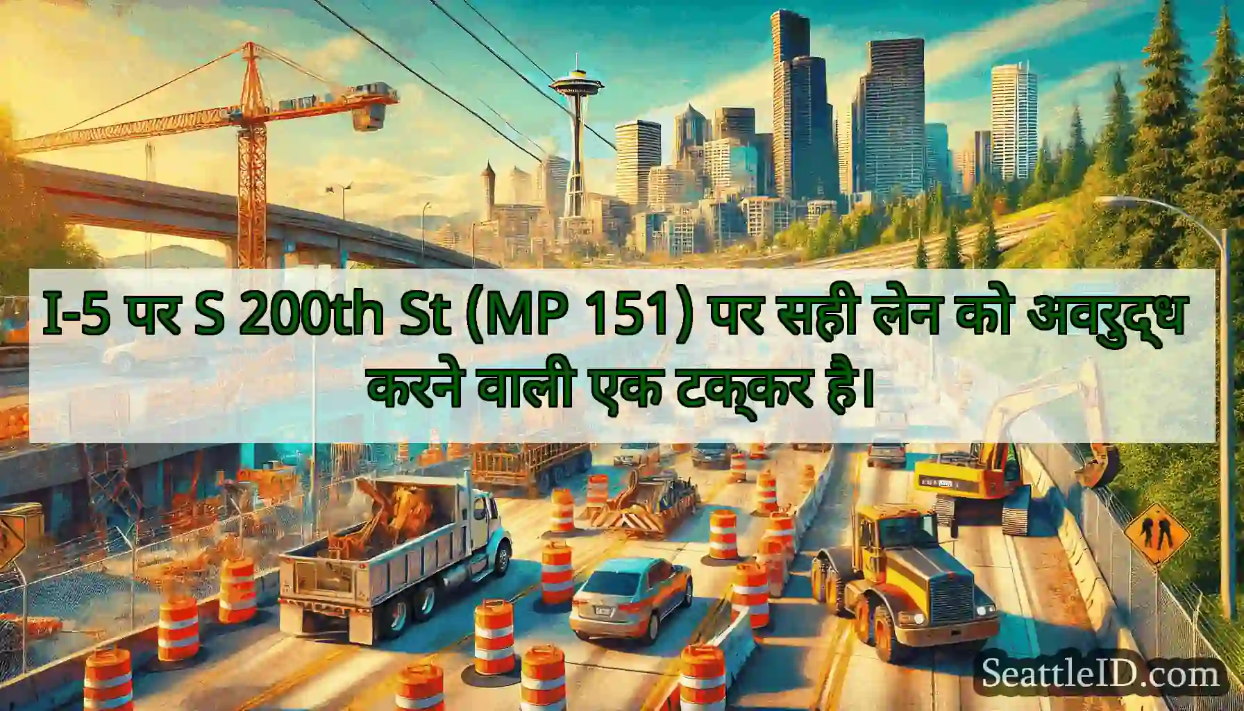 I-5 पर S 200th St (MP 151) पर सही लेन को अवरुद्ध