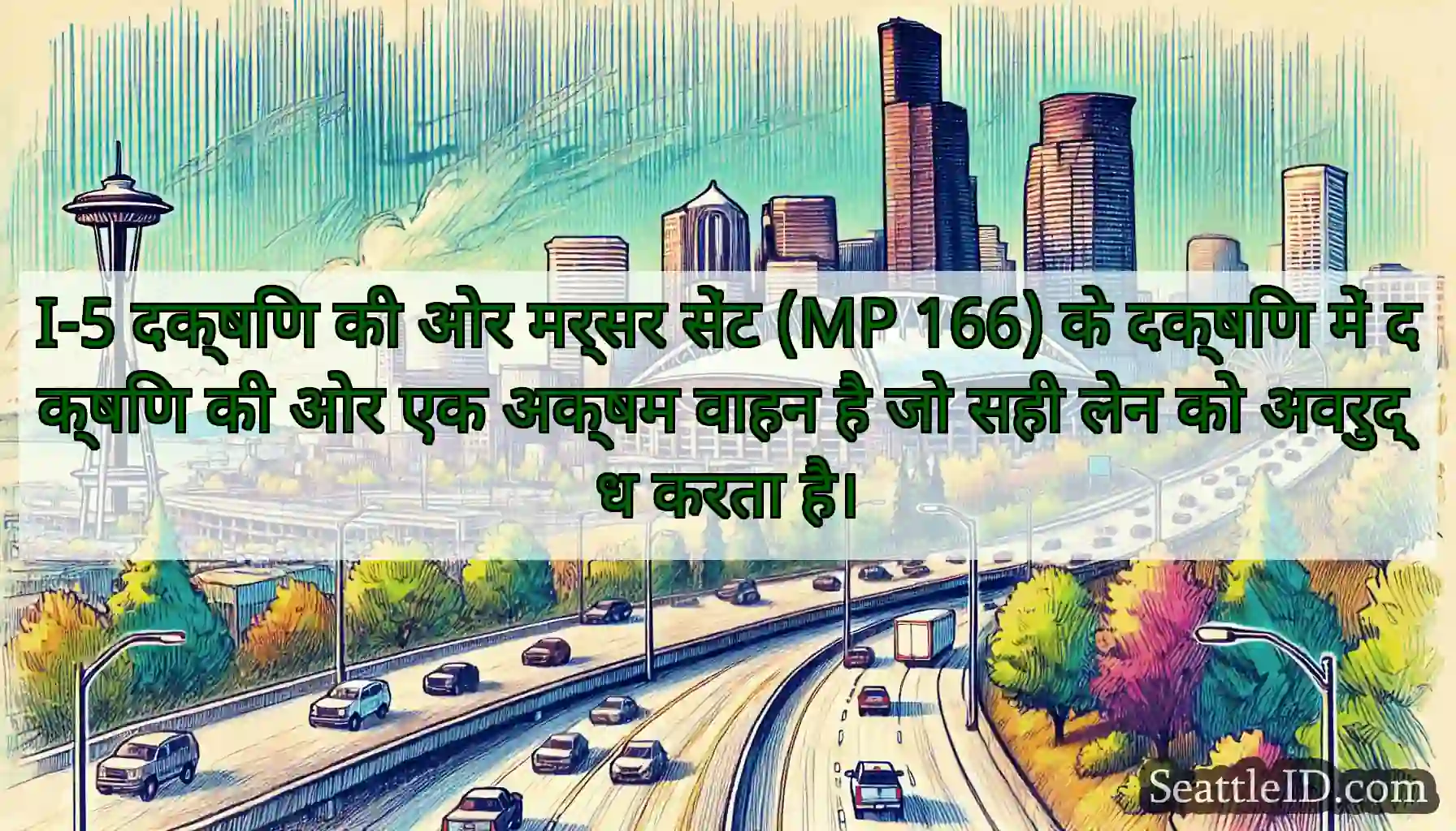 I-5 दक्षिण की ओर मर्सर सेंट (MP 166) के दक्षिण