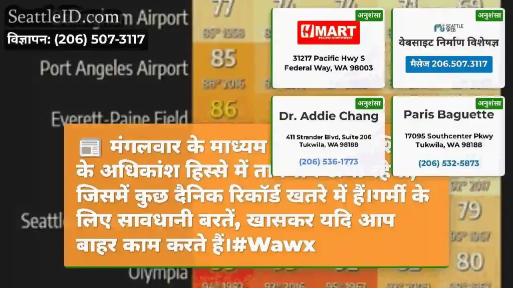 मंगलवार के माध्यम से पश्चिमी वाशिंगटन के अधिकांश