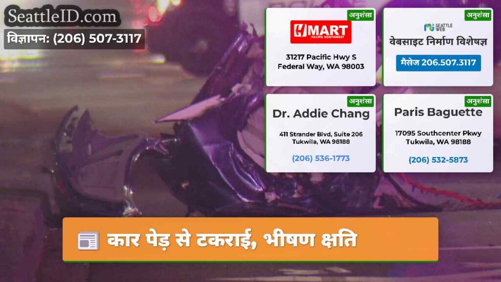 कार पेड़ से टकराई, भीषण क्षति