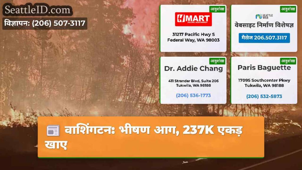 वाशिंगटन: भीषण आग, 237K एकड़ खाए