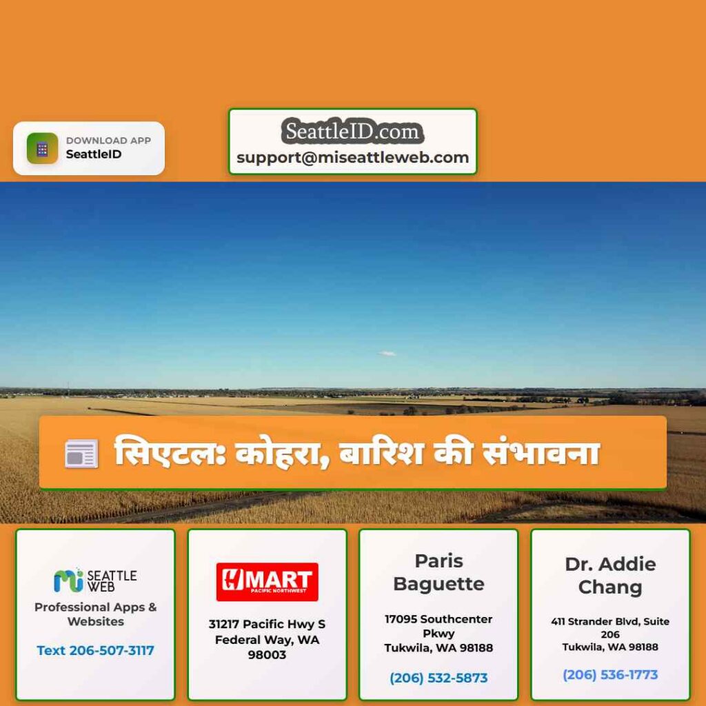 सिएटल: कोहरा, बारिश की संभावना