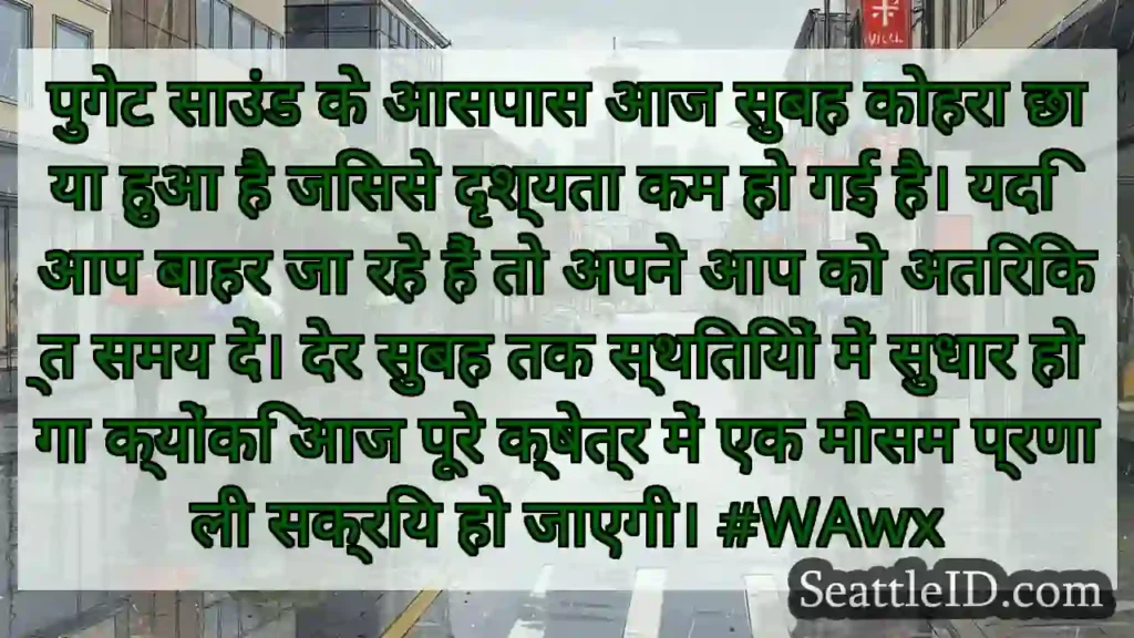 पुगेट साउंड के आसपास आज सुबह कोहरा छाया हुआ है