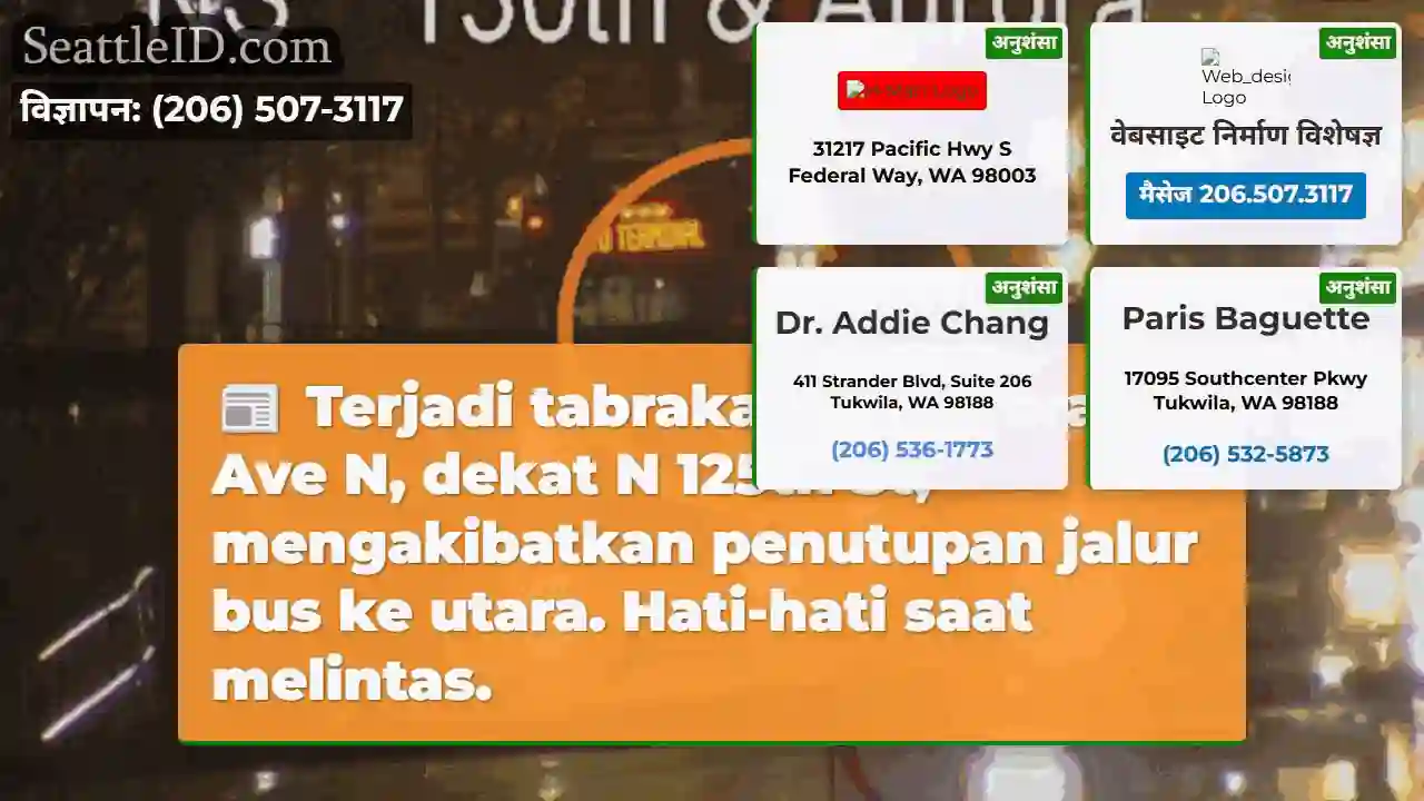 Tabrakan! Aurora Ave N ditutup.