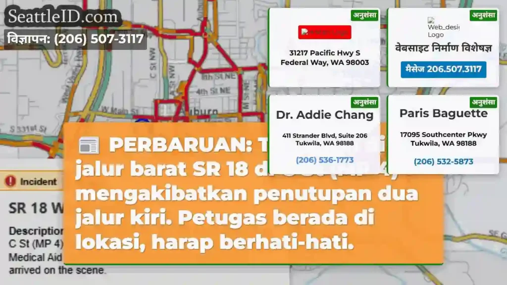 SR 18 Barat: Dua jalur ditutup. Hati-hati!