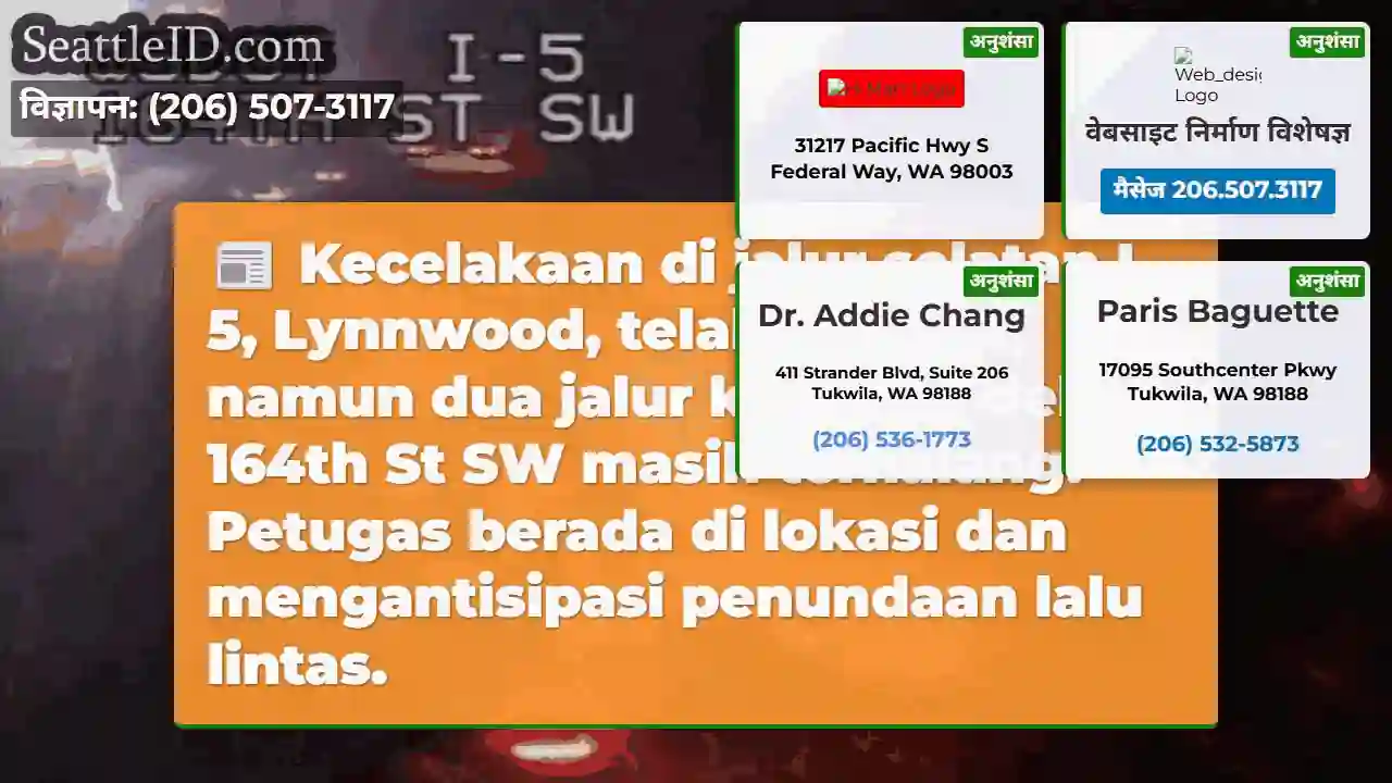 Laka I-5, Lynnwood. Jalur kanan terhalang.